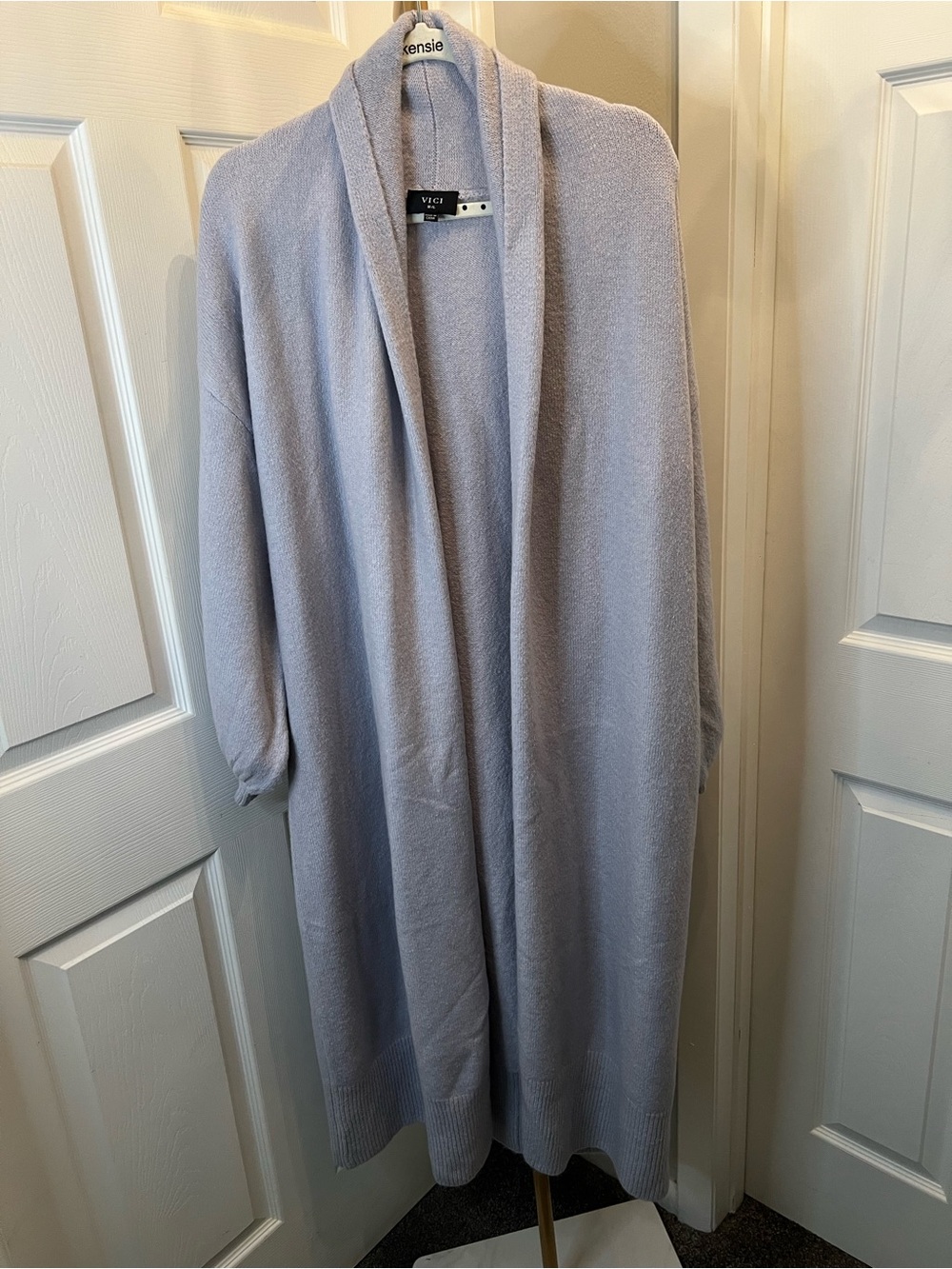 Vici Light lilac Open-Front Knit longer cardigan.